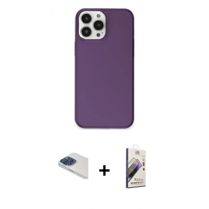 MARSİLYAN™- iPhone 13 Pro Max Kılıf Kutup Doku Koleksiyonu - Siyah Bilvis 3D Mat Cam Ekran Koruyucu + Pers Alüminyum Kamera Lens - LT