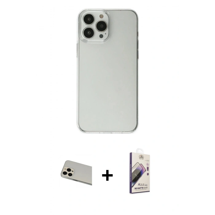 MARSİLYAN™- iPhone 13 Pro Max Kılıf Kutup Doku Koleksiyonu - Siyah Bilvis 3D Mat Cam Ekran Koruyucu + Rainbow Kamera Lens Koruma Cam - REGD