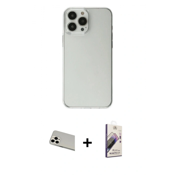MARSİLYAN™- iPhone 13 Pro Max Kılıf Kutup Doku Koleksiyonu - Siyah Bilvis 3D Mat Cam Ekran Koruyucu + Rainbow Kamera Lens Koruma Cam - BZ