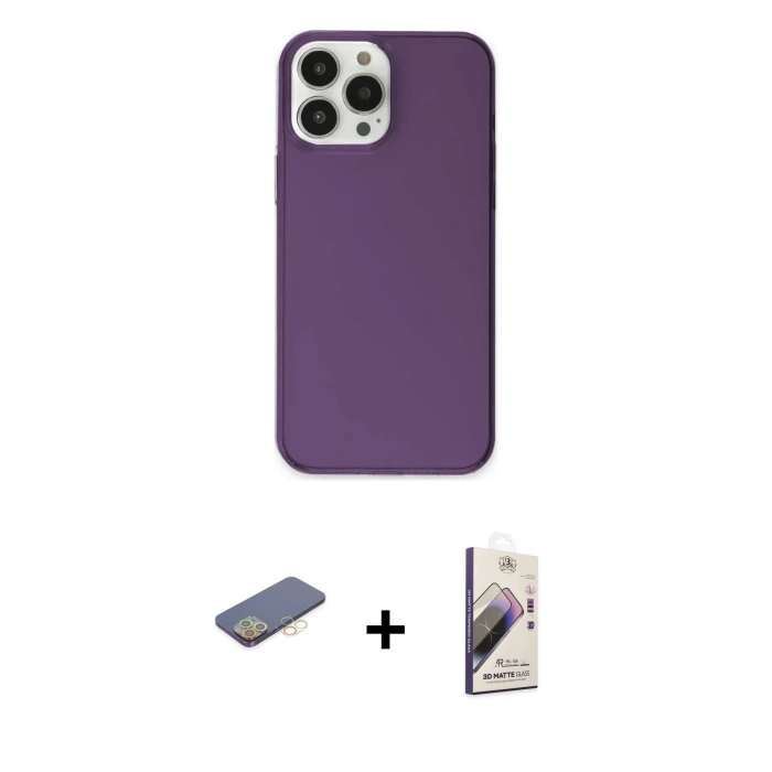 MARSİLYAN™- iPhone 13 Pro Max Kılıf Kutup Doku Koleksiyonu - Siyah Bilvis 3D Mat Cam Ekran Koruyucu + Renkli Kamera Lens Koruma Cam - SI