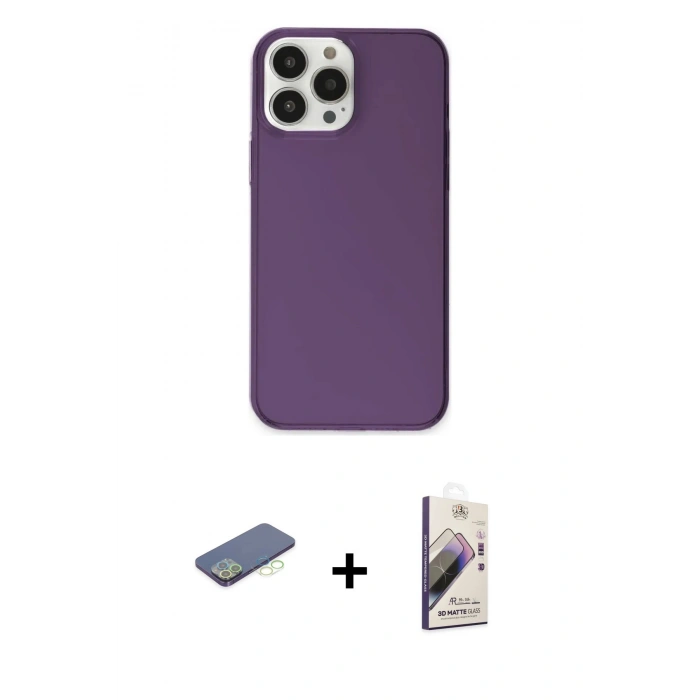 MARSİLYAN™- iPhone 13 Pro Max Kılıf Kutup Doku Koleksiyonu - Siyah Bilvis 3D Mat Cam Ekran Koruyucu + Renkli Kamera Lens Koruma Cam - YL