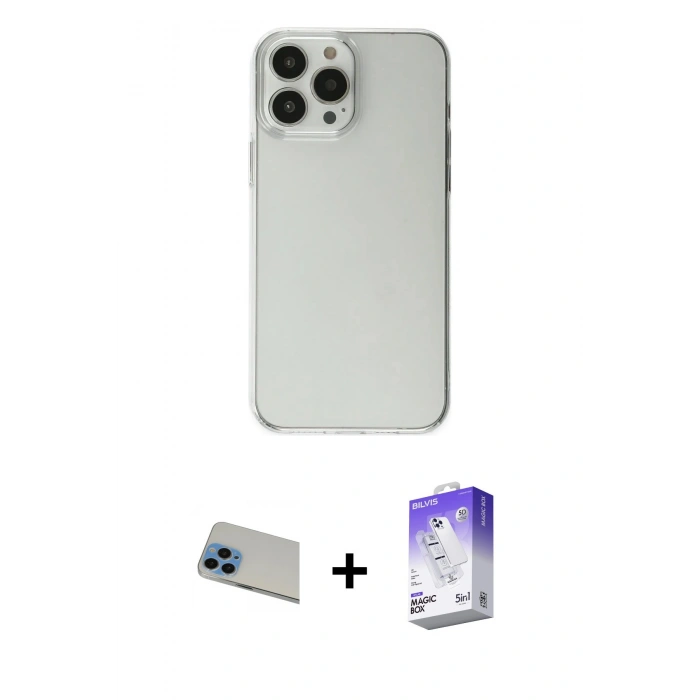 MARSİLYAN™- iPhone 13 Pro Max Kılıf Kutup Doku Koleksiyonu - Siyah Bilvis 5in1 3D Magic Cam Ekran Koruyucu + Rainbow Kamera Lens Koruma Cam - MI