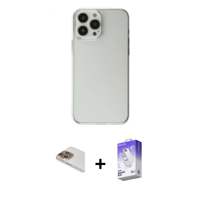 MARSİLYAN™- iPhone 13 Pro Max Kılıf Kutup Doku Koleksiyonu - Siyah Bilvis 5in1 3D Magic Cam Ekran Koruyucu + Pers Alüminyum Kamera Lens - GD