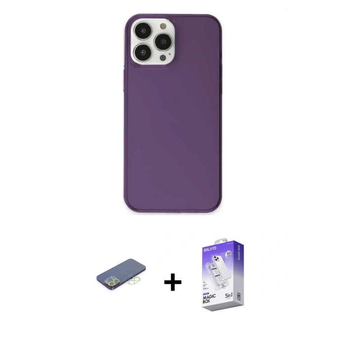 MARSİLYAN™- iPhone 13 Pro Max Kılıf Kutup Doku Koleksiyonu - Siyah Bilvis 5in1 3D Magic Cam Ekran Koruyucu + Renkli Kamera Lens Koruma Cam - YL