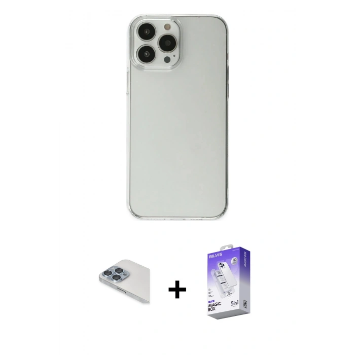 MARSİLYAN™- iPhone 13 Pro Max Kılıf Kutup Doku Koleksiyonu - Siyah Bilvis 5in1 3D Magic Cam Ekran Koruyucu + Pers Alüminyum Kamera Lens - SABE