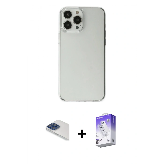 MARSİLYAN™- iPhone 13 Pro Max Kılıf Kutup Doku Koleksiyonu - Siyah Bilvis 5in1 3D Magic Cam Ekran Koruyucu + Pers Alüminyum Kamera Lens - LT