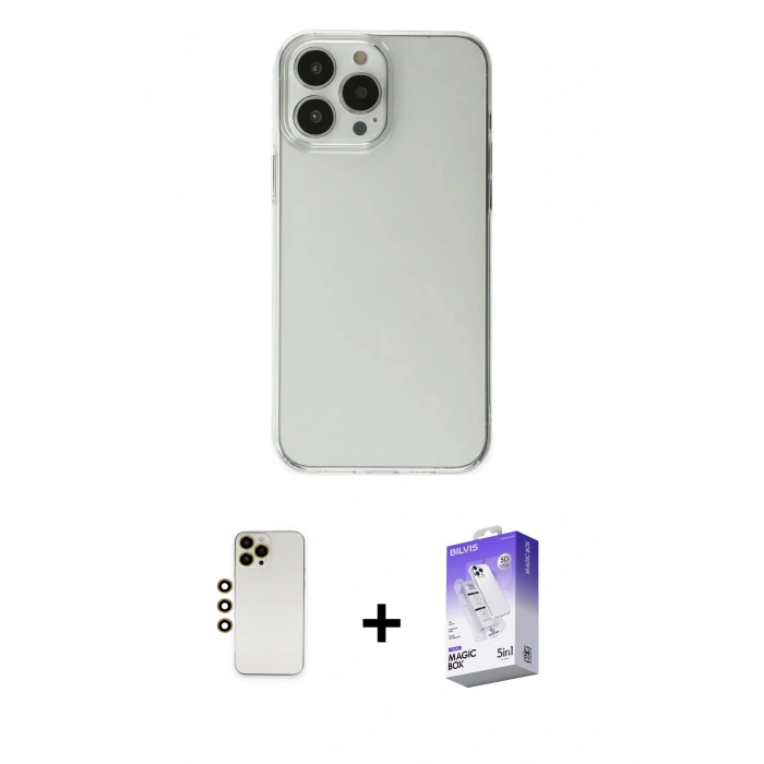 MARSİLYAN™- iPhone 13 Pro Max Kılıf Kutup Doku Koleksiyonu - Siyah Bilvis 5in1 3D Magic Cam Ekran Koruyucu + Shine Kamera Lens - GD