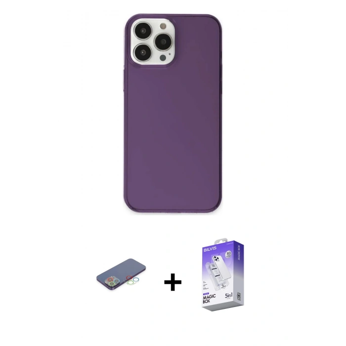 MARSİLYAN™- iPhone 13 Pro Max Kılıf Kutup Doku Koleksiyonu - Siyah Bilvis 5in1 3D Magic Cam Ekran Koruyucu + Renkli Kamera Lens Koruma Cam - MI