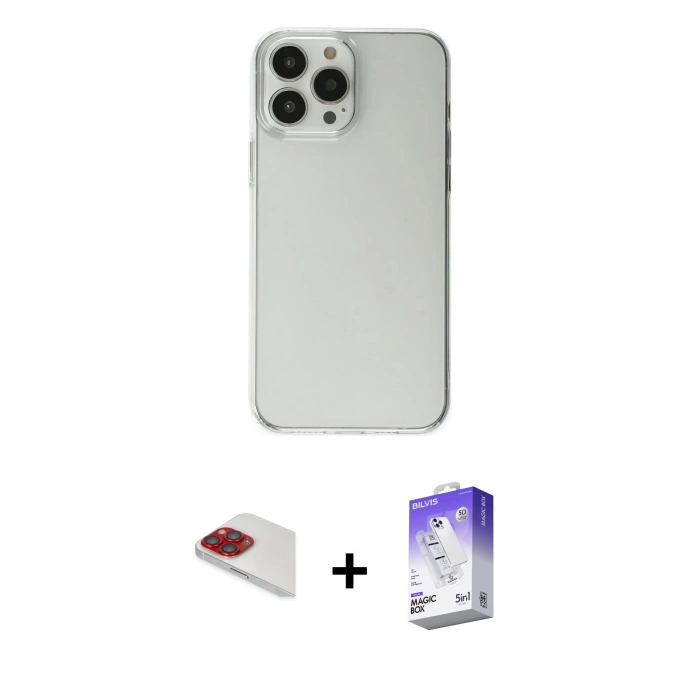 MARSİLYAN™- iPhone 13 Pro Max Kılıf Kutup Doku Koleksiyonu - Siyah Bilvis 5in1 3D Magic Cam Ekran Koruyucu + Pers Alüminyum Kamera Lens - KI