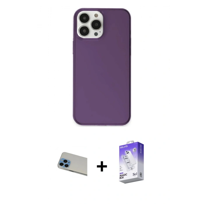 MARSİLYAN™- iPhone 13 Pro Max Kılıf Kutup Doku Koleksiyonu - Siyah Bilvis 5in1 3D Magic Cam Ekran Koruyucu + Rainbow Kamera Lens Koruma Cam - MI