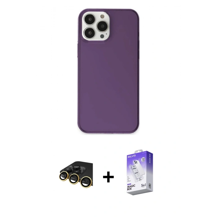 MARSİLYAN™- iPhone 13 Pro Max Kılıf Kutup Doku Koleksiyonu - Siyah Bilvis 5in1 3D Magic Cam Ekran Koruyucu + Raze Metal Kamera Lens - GD