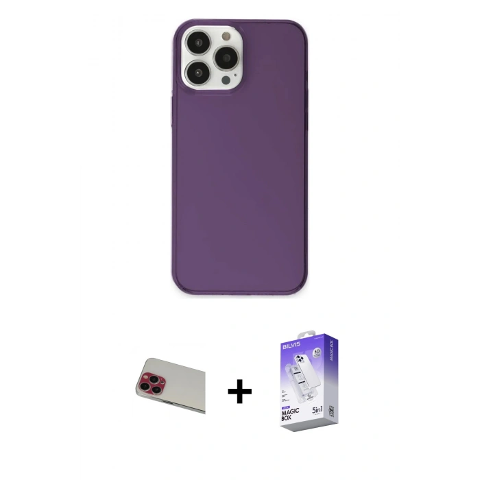 MARSİLYAN™- iPhone 13 Pro Max Kılıf Kutup Doku Koleksiyonu - Siyah Bilvis 5in1 3D Magic Cam Ekran Koruyucu + Rainbow Kamera Lens Koruma Cam - KI