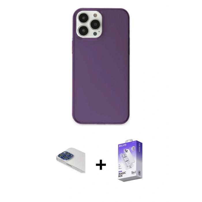 MARSİLYAN™- iPhone 13 Pro Max Kılıf Kutup Doku Koleksiyonu - Siyah Bilvis 5in1 3D Magic Cam Ekran Koruyucu + Pers Alüminyum Kamera Lens - LT