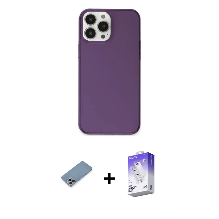 MARSİLYAN™- iPhone 13 Pro Max Kılıf Kutup Doku Koleksiyonu - Siyah Bilvis 5in1 3D Magic Cam Ekran Koruyucu + Shine Kamera Lens Koruma Cam - GI