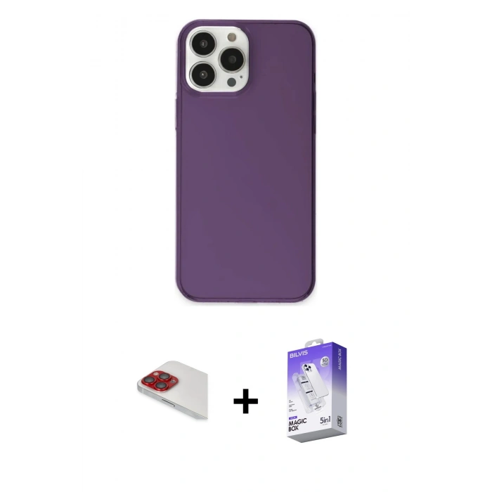 MARSİLYAN™- iPhone 13 Pro Max Kılıf Kutup Doku Koleksiyonu - Siyah Bilvis 5in1 3D Magic Cam Ekran Koruyucu + Pers Alüminyum Kamera Lens - KI