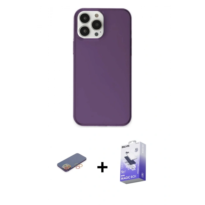 MARSİLYAN™- iPhone 13 Pro Max Kılıf Kutup Doku Koleksiyonu - Siyah Bilvis 5in1 5D Magic Hayalet Cam Ekran Koruyucu + Renkli Kamera Lens Koruma Cam - TU