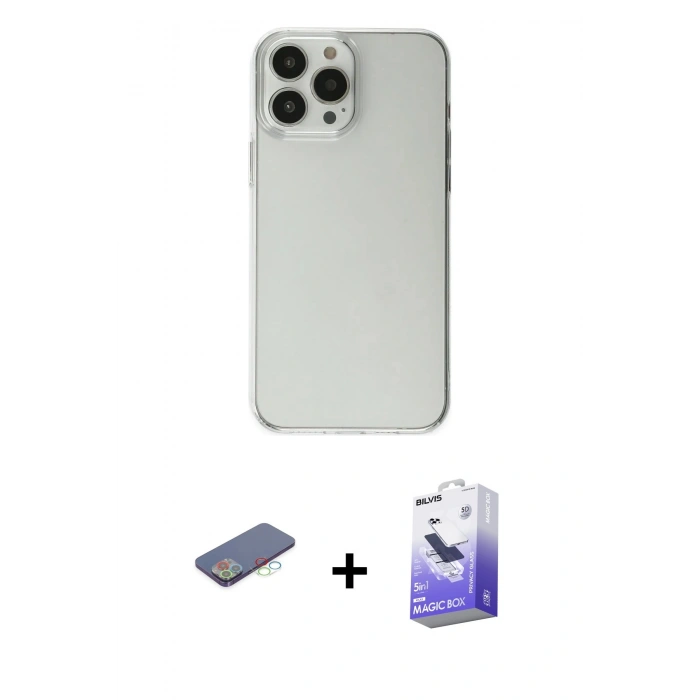 MARSİLYAN™- iPhone 13 Pro Max Kılıf Kutup Doku Koleksiyonu - Siyah Bilvis 5in1 5D Magic Hayalet Cam Ekran Koruyucu + Renkli Kamera Lens Koruma Cam - MI