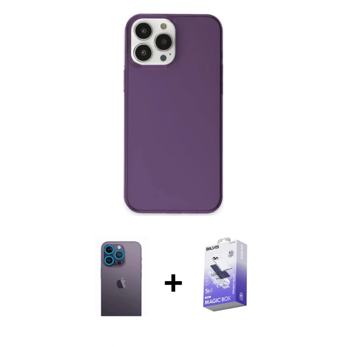MARSİLYAN™- iPhone 13 Pro Max Kılıf Kutup Doku Koleksiyonu - Siyah Bilvis 5in1 5D Magic Hayalet Cam Ekran Koruyucu + Neon Fosforlu Kamera Lens - MI