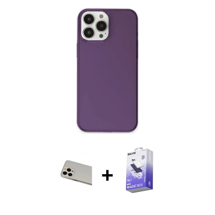 MARSİLYAN™- iPhone 13 Pro Max Kılıf Kutup Doku Koleksiyonu - Siyah Bilvis 5in1 5D Magic Hayalet Cam Ekran Koruyucu + Rainbow Kamera Lens Koruma Cam - REGD