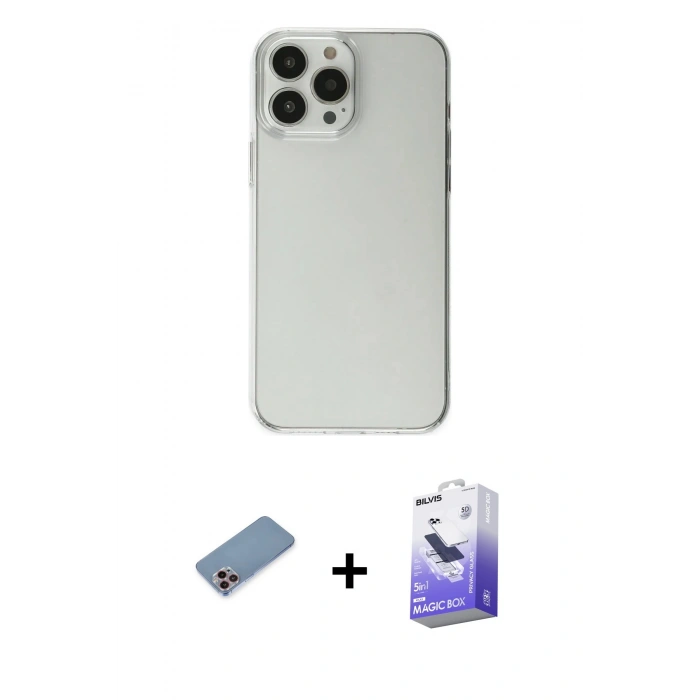 MARSİLYAN™- iPhone 13 Pro Max Kılıf Kutup Doku Koleksiyonu - Siyah Bilvis 5in1 5D Magic Hayalet Cam Ekran Koruyucu + Shine Kamera Lens Koruma Cam - PE