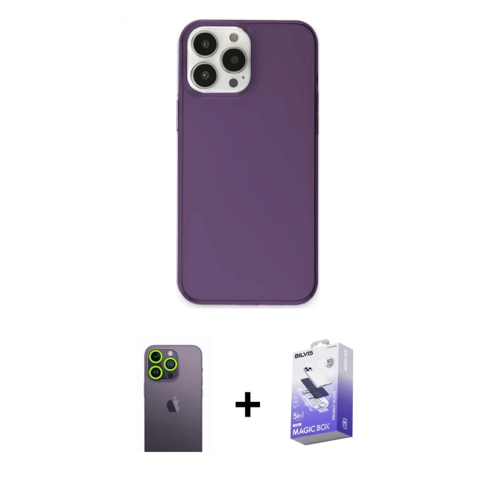 MARSİLYAN™- iPhone 13 Pro Max Kılıf Kutup Doku Koleksiyonu - Siyah Bilvis 5in1 5D Magic Hayalet Cam Ekran Koruyucu + Neon Fosforlu Kamera Lens - YL
