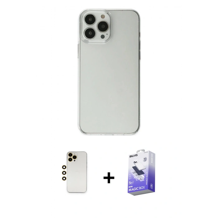 MARSİLYAN™- iPhone 13 Pro Max Kılıf Kutup Doku Koleksiyonu - Siyah Bilvis 5in1 5D Magic Hayalet Cam Ekran Koruyucu + Shine Kamera Lens - GD