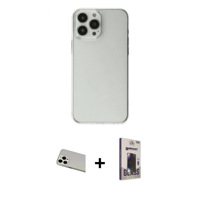 MARSİLYAN™- iPhone 13 Pro Max Kılıf Kutup Doku Koleksiyonu - Siyah Bilvis Hayalet Cam Ekran Koruyucu + Rainbow Kamera Lens Koruma Cam - BZ