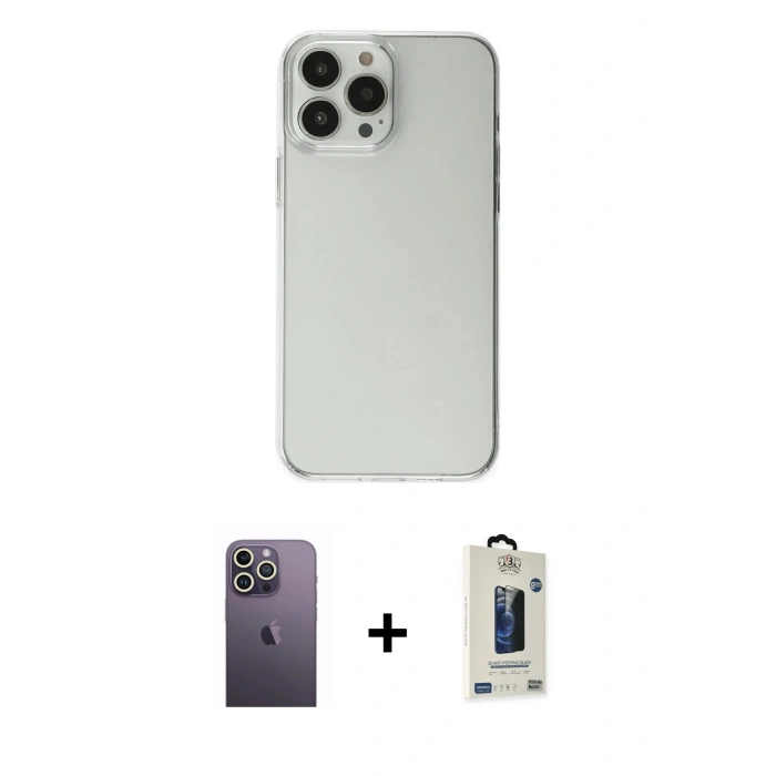 MARSİLYAN™- iPhone 13 Pro Max Kılıf Kutup Doku Koleksiyonu - Siyah Bilvis Hayalet Cam Ekran Koruyucu + Neon Fosforlu Kamera Lens - BZ