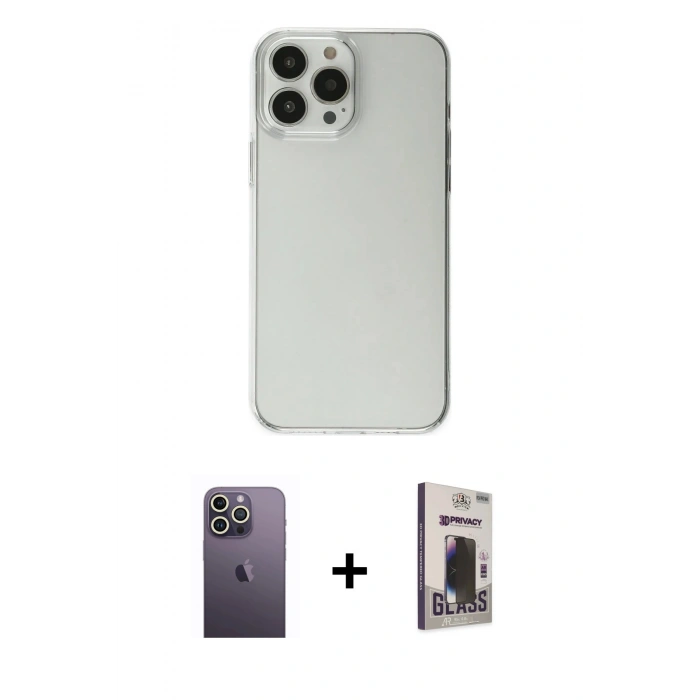 MARSİLYAN™- iPhone 13 Pro Max Kılıf Kutup Doku Koleksiyonu - Siyah Bilvis Hayalet Cam Ekran Koruyucu + Neon Fosforlu Kamera Lens - BZ