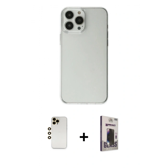MARSİLYAN™- iPhone 13 Pro Max Kılıf Kutup Doku Koleksiyonu - Siyah Bilvis Hayalet Cam Ekran Koruyucu + Shine Kamera Lens - GD