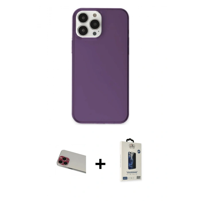 MARSİLYAN™- iPhone 13 Pro Max Kılıf Kutup Doku Koleksiyonu - Siyah Bilvis Hayalet Cam Ekran Koruyucu + Rainbow Kamera Lens Koruma Cam - KI