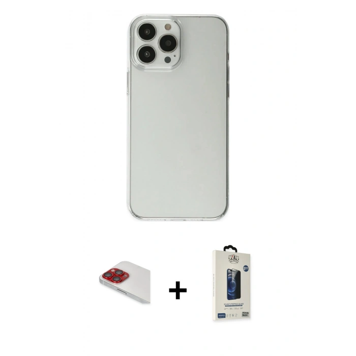 MARSİLYAN™- iPhone 13 Pro Max Kılıf Kutup Doku Koleksiyonu - Siyah Bilvis Hayalet Cam Ekran Koruyucu + Pers Alüminyum Kamera Lens - KI