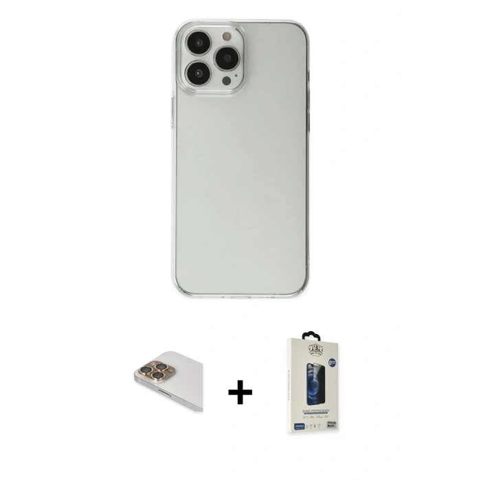 MARSİLYAN™- iPhone 13 Pro Max Kılıf Kutup Doku Koleksiyonu - Siyah Bilvis Hayalet Cam Ekran Koruyucu + Pers Alüminyum Kamera Lens - GD