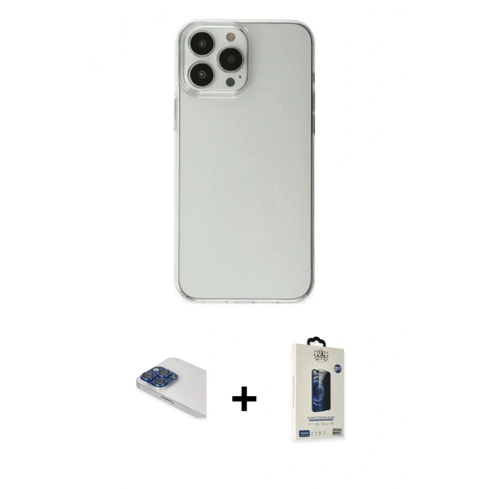 MARSİLYAN™- iPhone 13 Pro Max Kılıf Kutup Doku Koleksiyonu - Siyah Bilvis Hayalet Cam Ekran Koruyucu + Pers Alüminyum Kamera Lens - LT