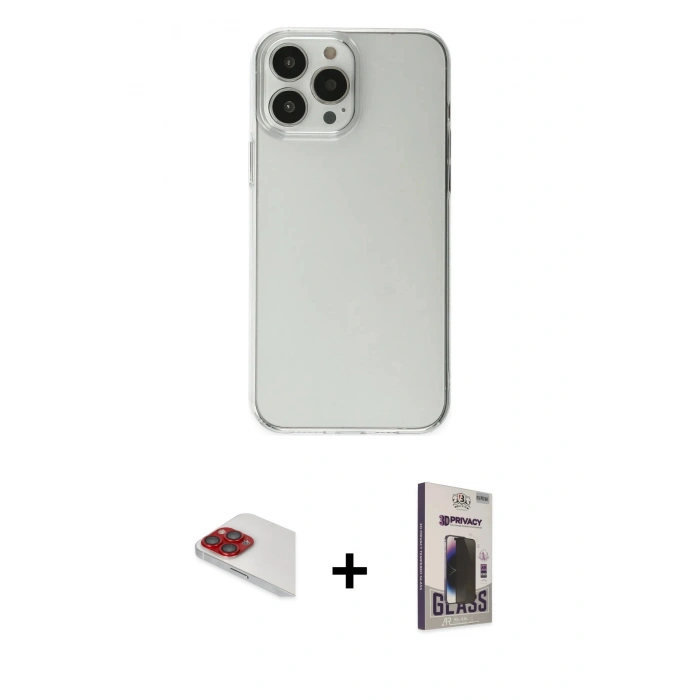 MARSİLYAN™- iPhone 13 Pro Max Kılıf Kutup Doku Koleksiyonu - Siyah Bilvis Hayalet Cam Ekran Koruyucu + Pers Alüminyum Kamera Lens - KI