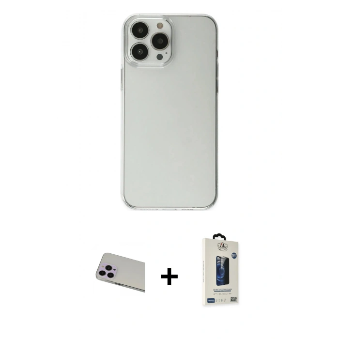 MARSİLYAN™- iPhone 13 Pro Max Kılıf Kutup Doku Koleksiyonu - Siyah Bilvis Hayalet Cam Ekran Koruyucu + Rainbow Kamera Lens Koruma Cam - MR