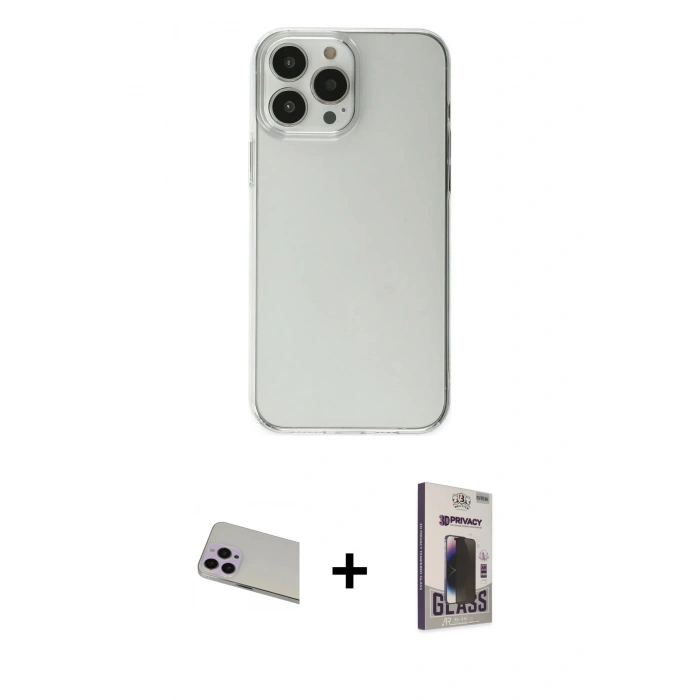 MARSİLYAN™- iPhone 13 Pro Max Kılıf Kutup Doku Koleksiyonu - Siyah Bilvis Hayalet Cam Ekran Koruyucu + Rainbow Kamera Lens Koruma Cam - MR