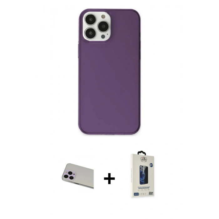 MARSİLYAN™- iPhone 13 Pro Max Kılıf Kutup Doku Koleksiyonu - Siyah Bilvis Hayalet Cam Ekran Koruyucu + Rainbow Kamera Lens Koruma Cam - MR