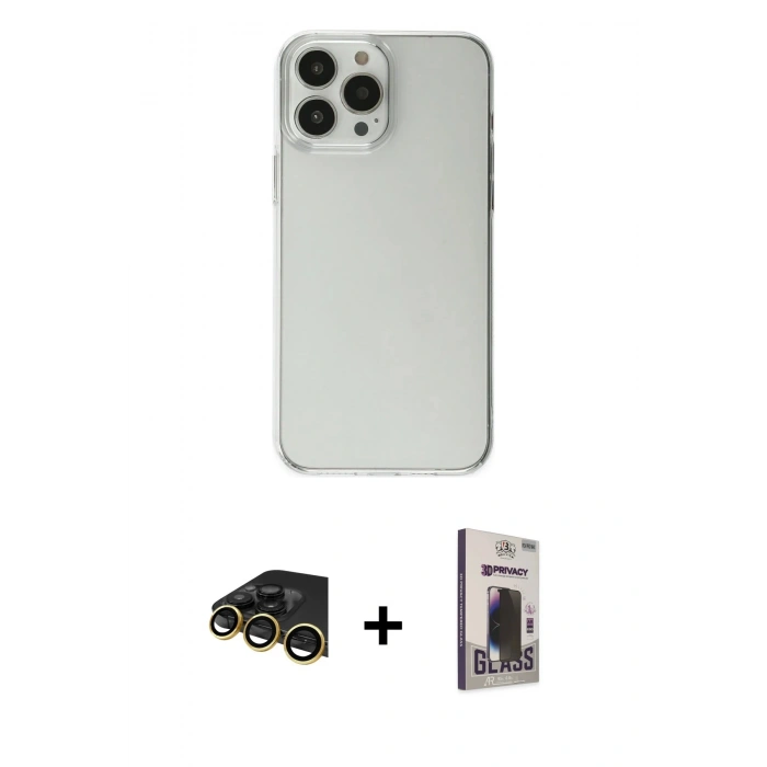 MARSİLYAN™- iPhone 13 Pro Max Kılıf Kutup Doku Koleksiyonu - Siyah Bilvis Hayalet Cam Ekran Koruyucu + Raze Metal Kamera Lens - GD