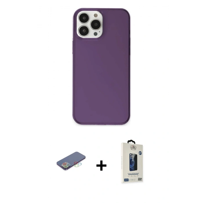 MARSİLYAN™- iPhone 13 Pro Max Kılıf Kutup Doku Koleksiyonu - Siyah Bilvis Hayalet Cam Ekran Koruyucu + Renkli Kamera Lens Koruma Cam - MI