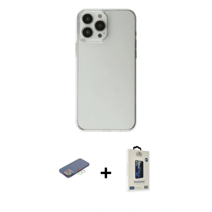 MARSİLYAN™- iPhone 13 Pro Max Kılıf Kutup Doku Koleksiyonu - Siyah Bilvis Hayalet Cam Ekran Koruyucu + Renkli Kamera Lens Koruma Cam - MI