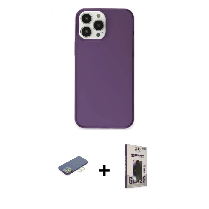 MARSİLYAN™- iPhone 13 Pro Max Kılıf Kutup Doku Koleksiyonu - Siyah Bilvis Hayalet Cam Ekran Koruyucu + Renkli Kamera Lens Koruma Cam - YL
