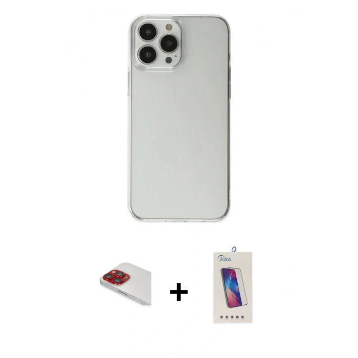 MARSİLYAN™- iPhone 13 Pro Max Kılıf Kutup Doku Koleksiyonu - Siyah Joko 5D Cam + Kırmızı Pers Alüminyum Kamera Lens