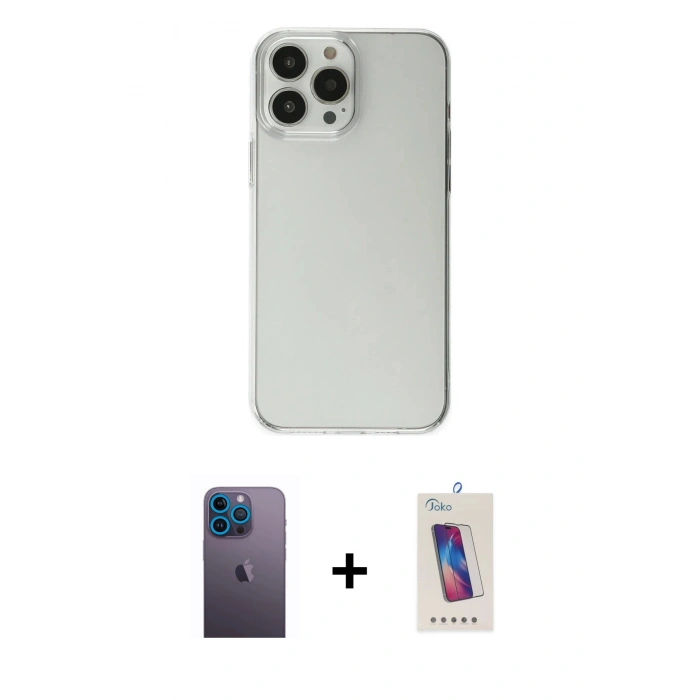 MARSİLYAN™- iPhone 13 Pro Max Kılıf Kutup Doku Koleksiyonu - Siyah Joko 5D Cam + Neon Fosforlu Kamera Lens - MI