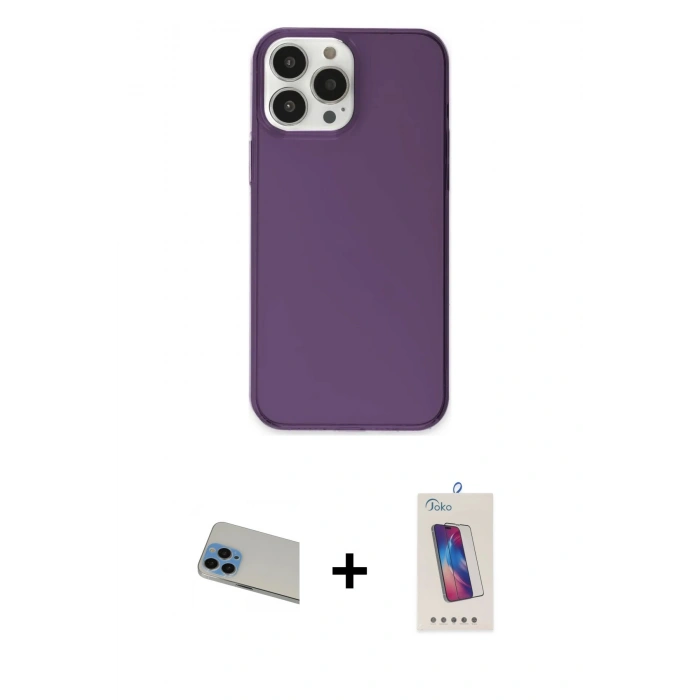 MARSİLYAN™- iPhone 13 Pro Max Kılıf Kutup Doku Koleksiyonu - Siyah Joko 5D Cam + Rainbow Kamera Lens Koruma Cam - MI