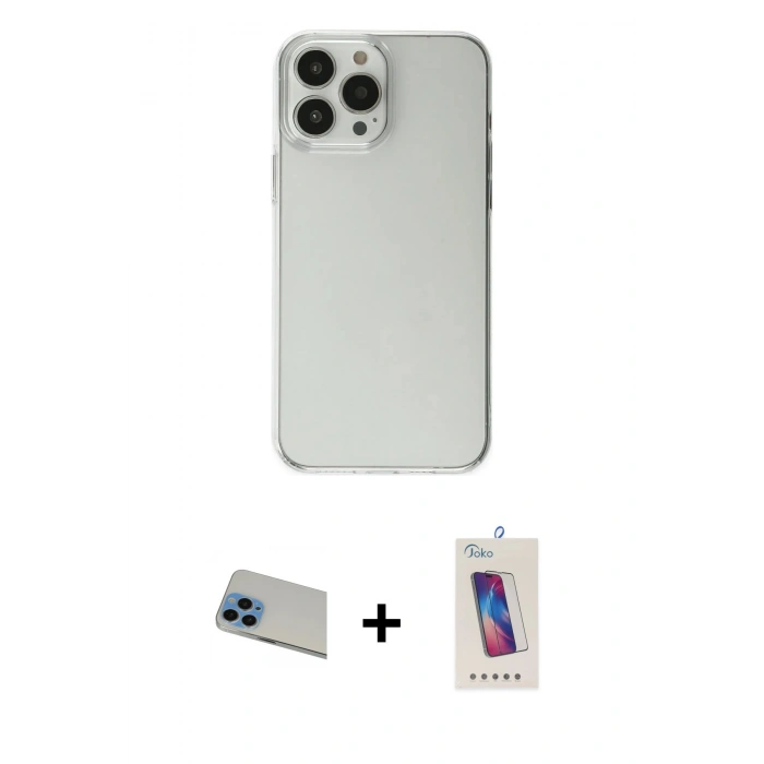 MARSİLYAN™- iPhone 13 Pro Max Kılıf Kutup Doku Koleksiyonu - Siyah Joko 5D Cam + Rainbow Kamera Lens Koruma Cam - MI