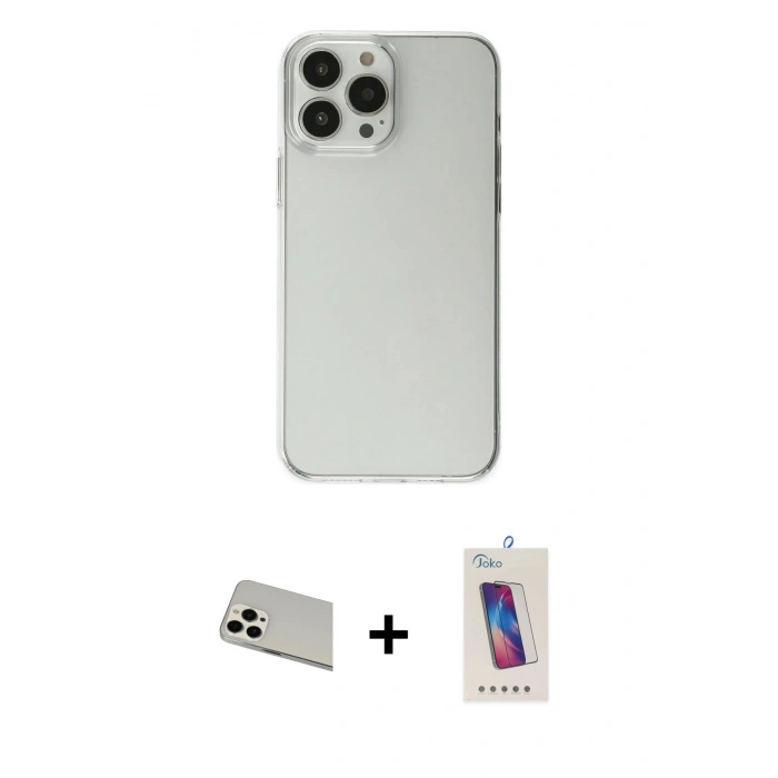MARSİLYAN™- iPhone 13 Pro Max Kılıf Kutup Doku Koleksiyonu - Siyah Joko 5D Cam + Rainbow Kamera Lens Koruma Cam - BZ