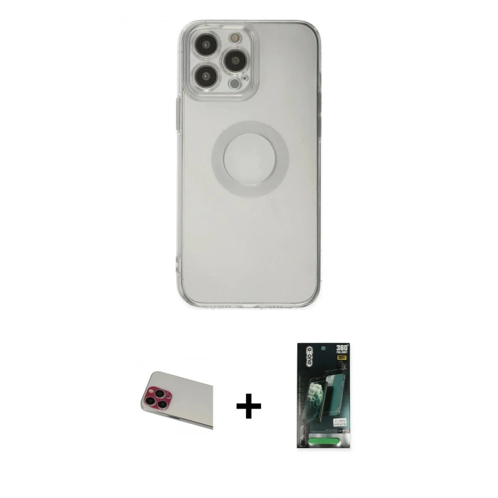 MARSİLYAN™- iPhone 13 Pro Max Kılıf Kutup Klasik - Şeffaf 360 Full Body Arka Koruyucu + Rainbow Kamera Lens Koruma Cam - KI