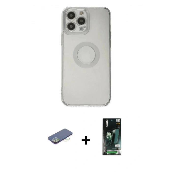 MARSİLYAN™- iPhone 13 Pro Max Kılıf Kutup Klasik - Şeffaf 360 Full Body Arka Koruyucu + Renkli Kamera Lens Koruma Cam - YL