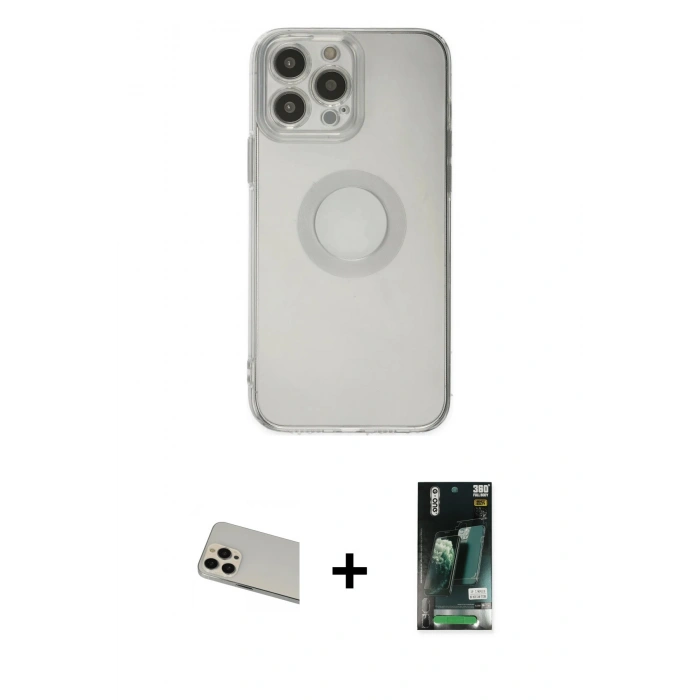 MARSİLYAN™- iPhone 13 Pro Max Kılıf Kutup Klasik - Şeffaf 360 Full Body Arka Koruyucu + Rainbow Kamera Lens Koruma Cam - REGD